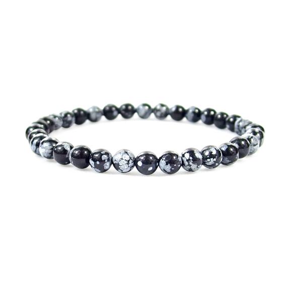 🔴 Bracelet - Snowflake Obsidian 6mm. - Picture 1 of 1